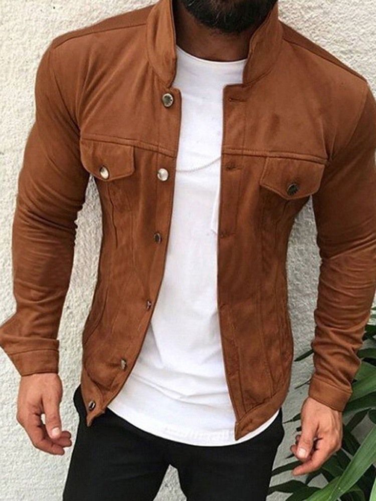 Herren Schlichte Herbst Slim Jacke Mit Taschenrevers