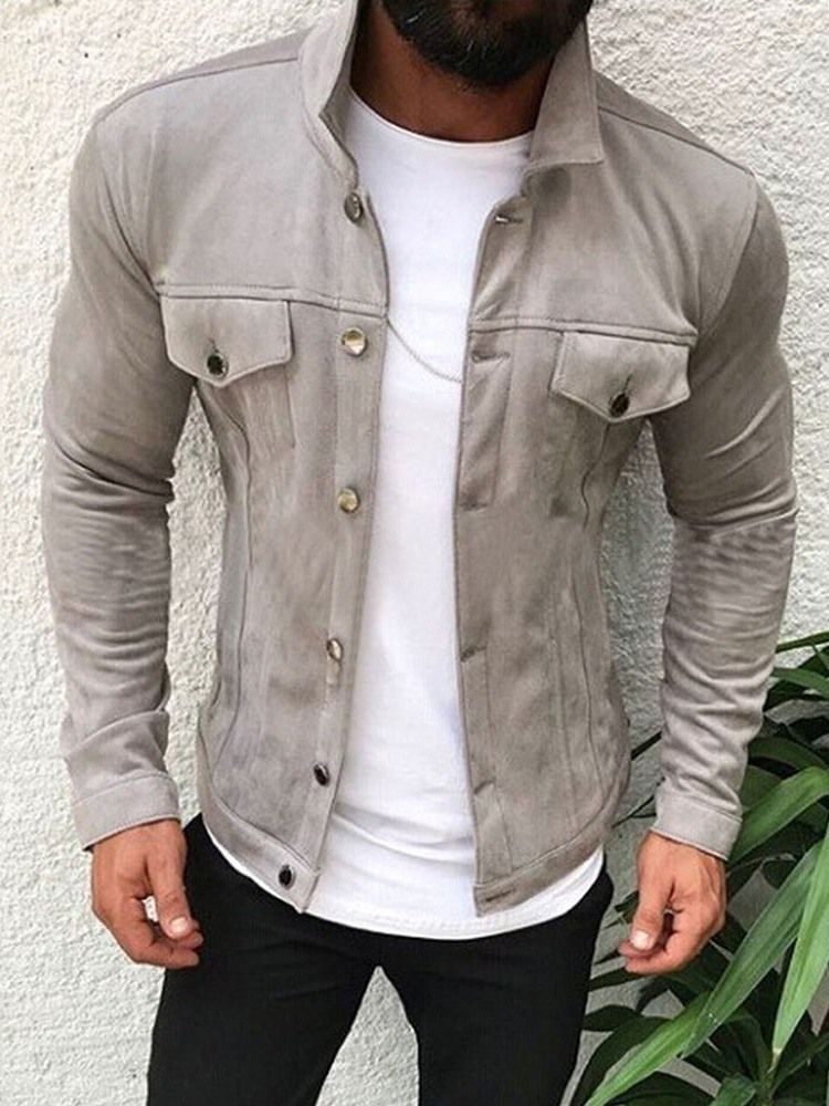 Herren Schlichte Herbst Slim Jacke Mit Taschenrevers