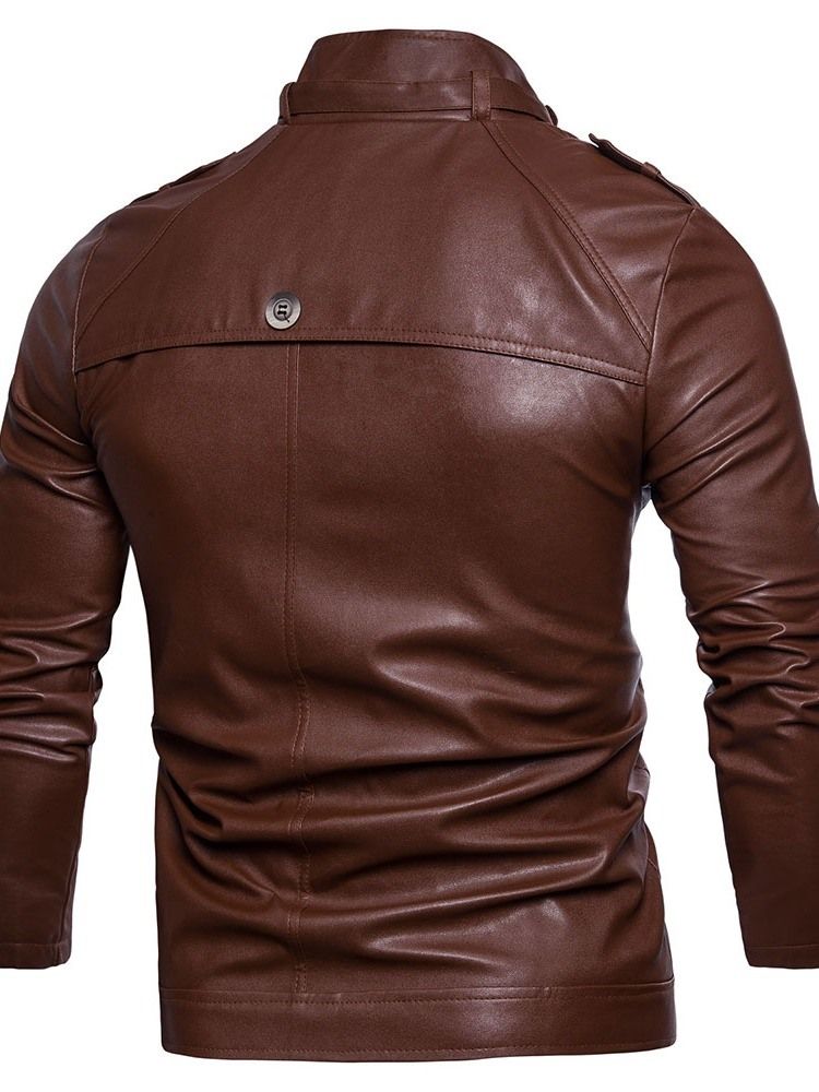 Herren Standard Stehkragen Plain Slim Europäische Lederjacke