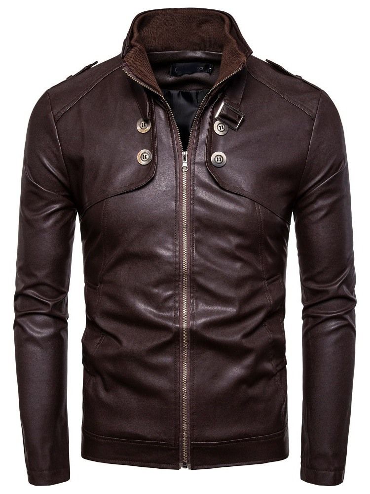 Herren Standard Stehkragen Plain Slim Europäische Lederjacke