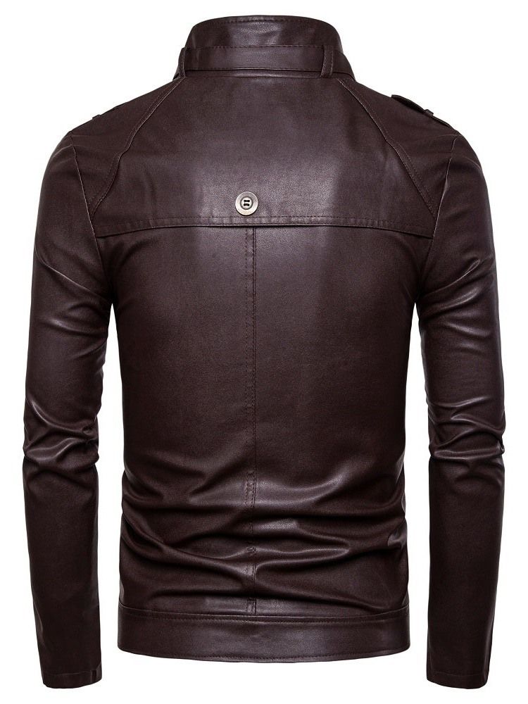 Herren Standard Stehkragen Plain Slim Europäische Lederjacke