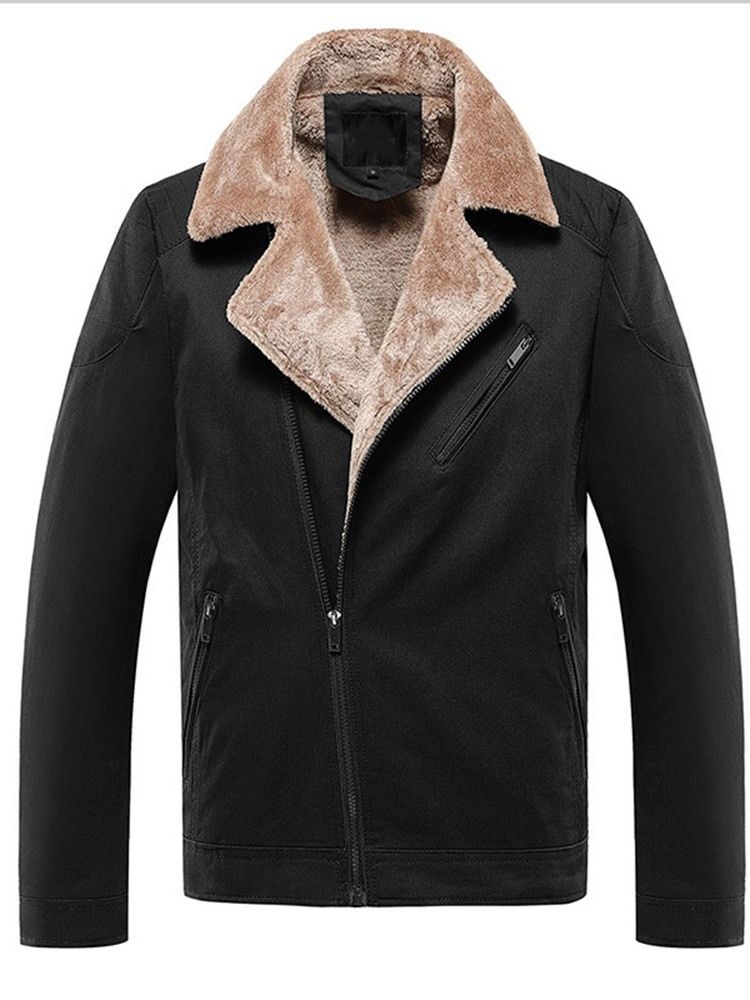 Lapel Fleece Plain Zipper Casual Herrenjacke