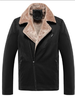 Lapel Fleece Plain Zipper Casual Herrenjacke