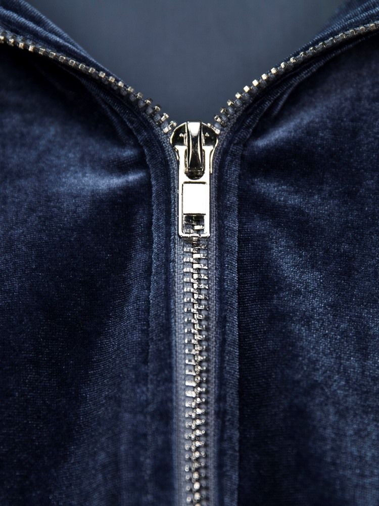 Loose Hooded Plain Zipper Damenjacke