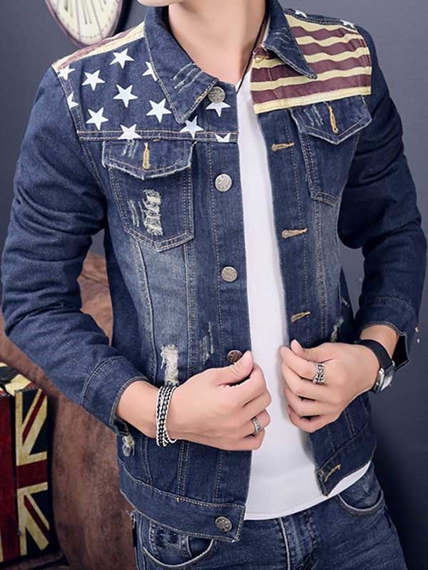 Patchwork Casual Print Herren Jeansjacke