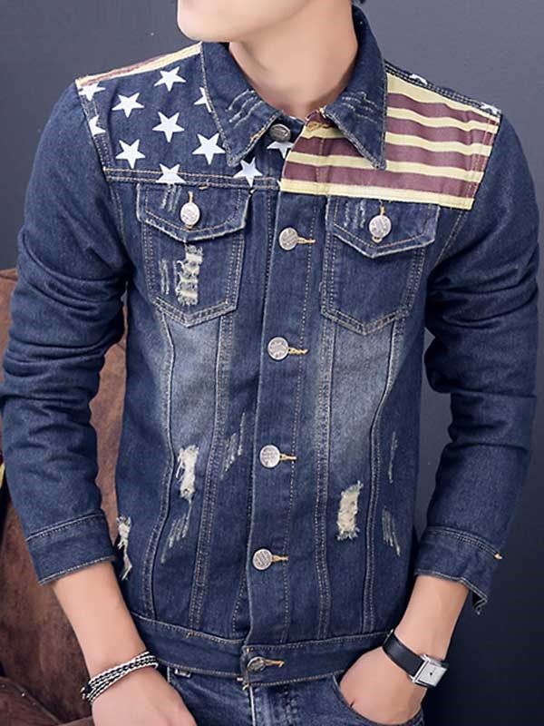 Patchwork Casual Print Herren Jeansjacke