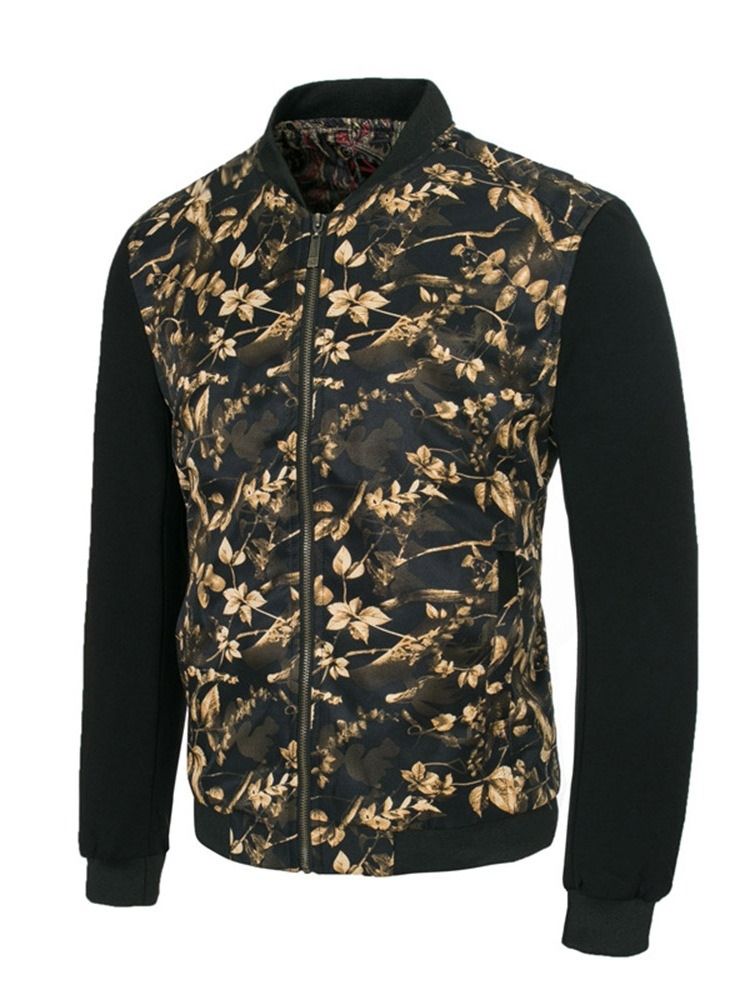 Patchwork Floral Printed Stehkragen Herren Slim Zipper Jacke