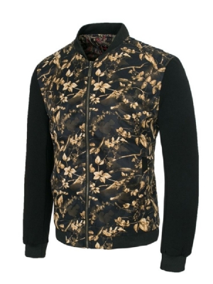 Patchwork Floral Printed Stehkragen Herren Slim Zipper Jacke