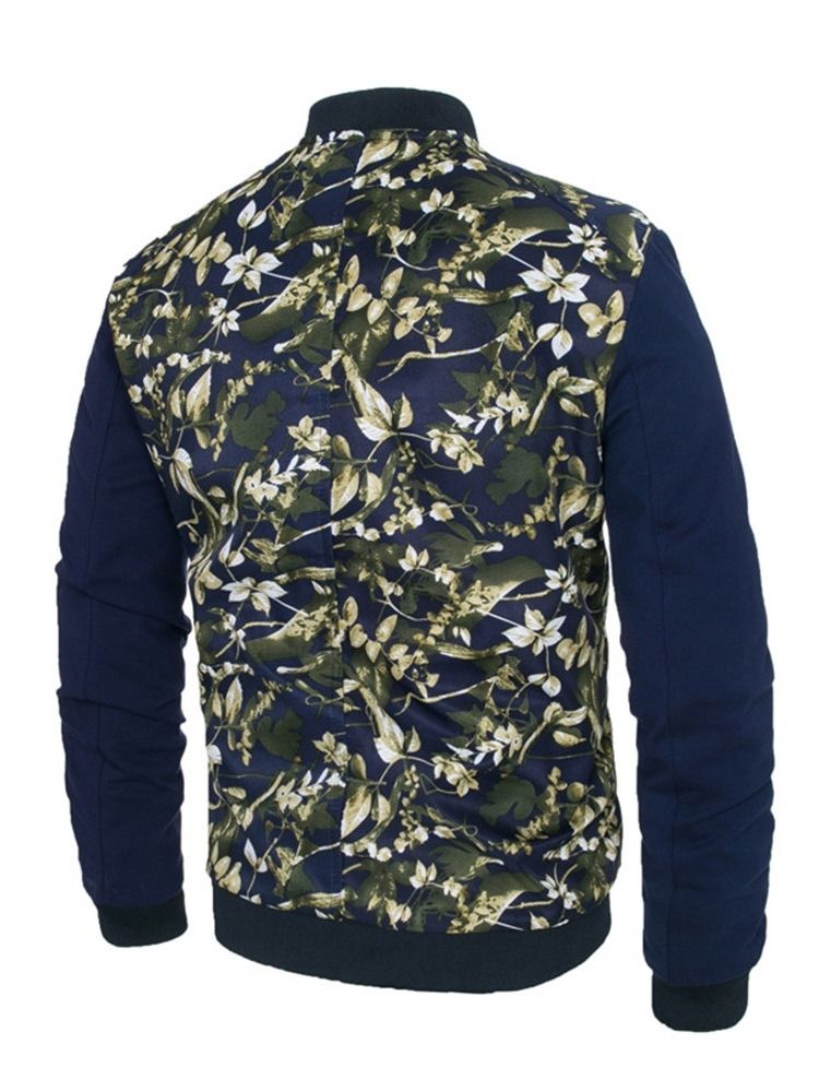 Patchwork Floral Printed Stehkragen Herren Slim Zipper Jacke