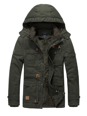 Plain Pocke Removable Hooded Mens Thick Casual Coats Jacket