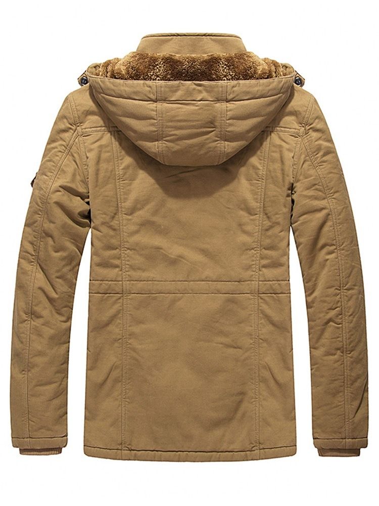 Plain Pocke Removable Hooded Mens Thick Casual Coats Jacket