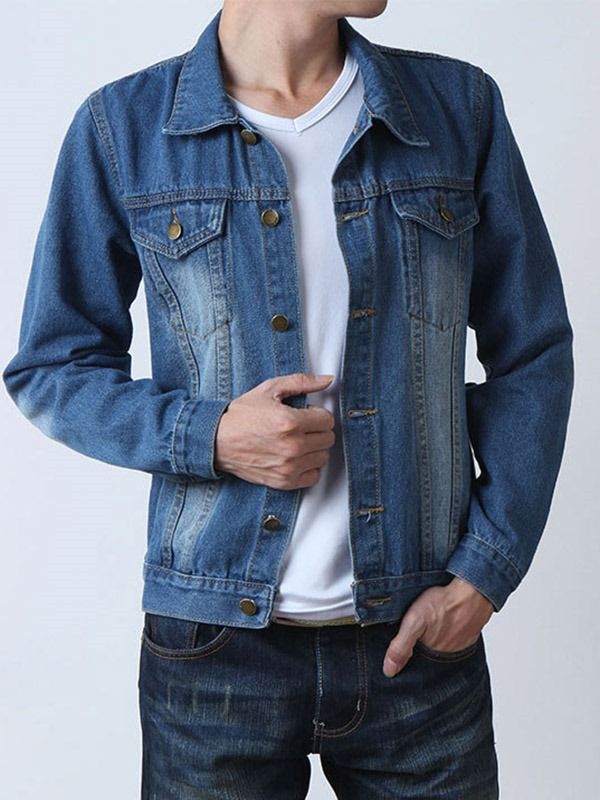 Pocket Casual Herren Jeansjacke