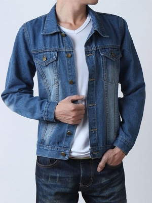 Pocket Casual Herren Jeansjacke