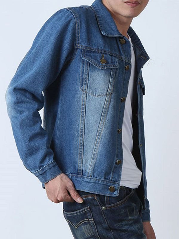 Pocket Casual Herren Jeansjacke