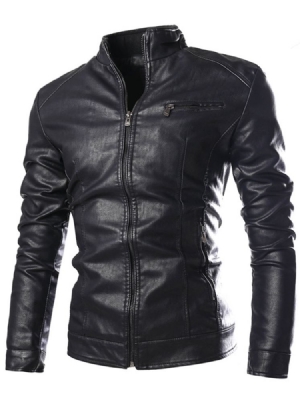 Pu Stand Colalr Zip Slim Herrenjacke