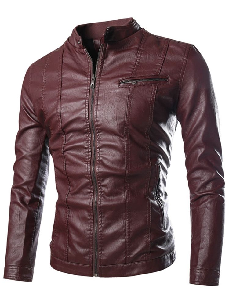 Pu Stehkragen Slim Herrenjacke