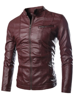 Pu Stehkragen Slim Herrenjacke