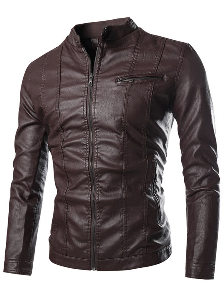 Pu Stehkragen Slim Herrenjacke