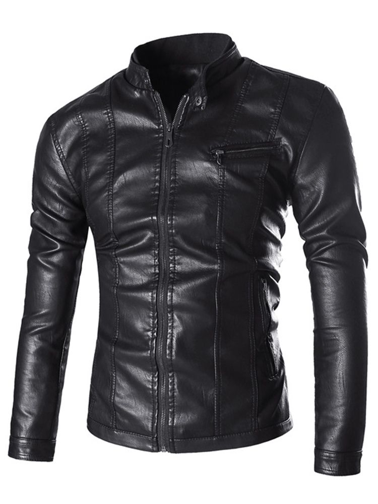 Pu Stehkragen Slim Herrenjacke