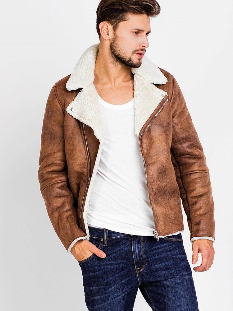 Revers Pu Zip Faux Shearling Warme Vogue Herrenjacke