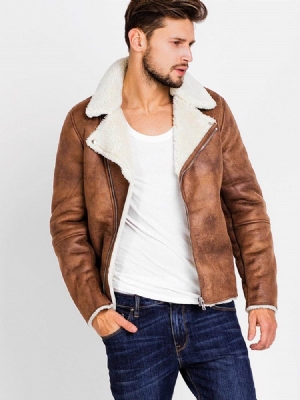 Revers Pu Zip Faux Shearling Warme Vogue Herrenjacke