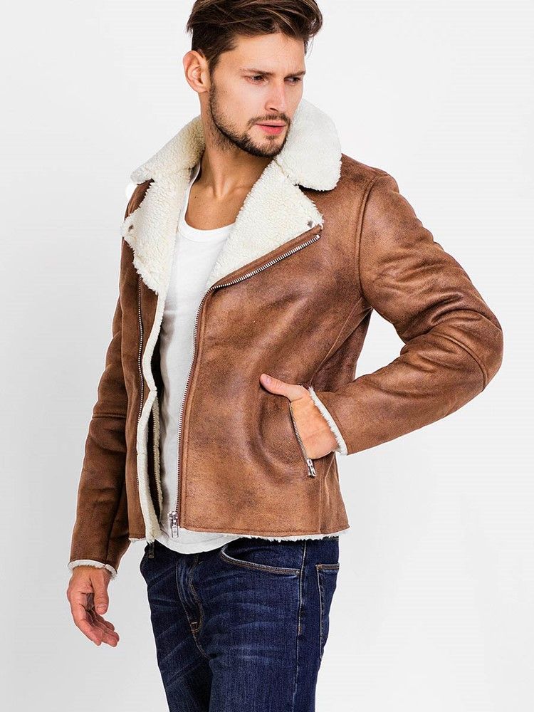 Revers Pu Zip Faux Shearling Warme Vogue Herrenjacke