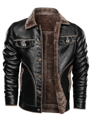 Revers Standard Patchwork Einreihige Herren Lederjacke