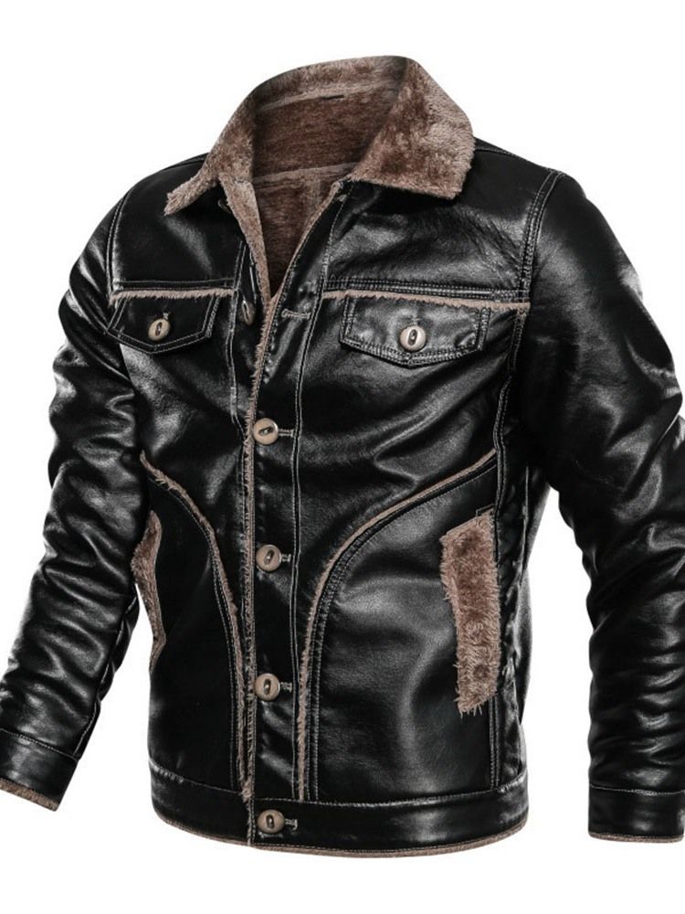 Revers Standard Patchwork Einreihige Herren Lederjacke