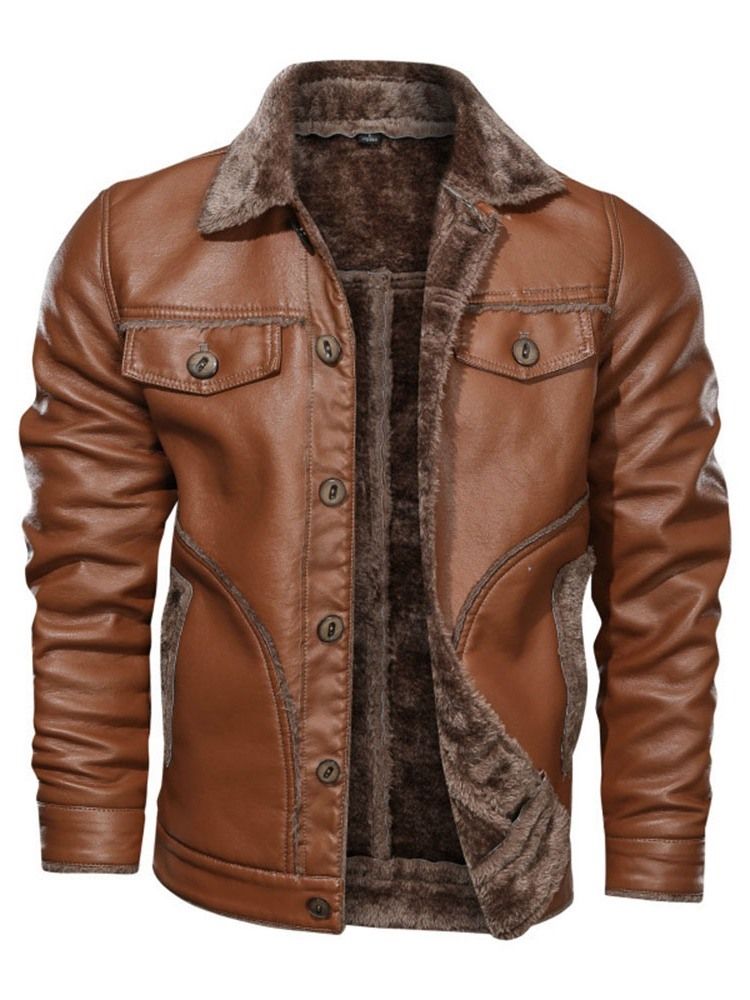 Revers Standard Patchwork Einreihige Herren Lederjacke