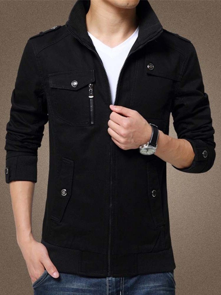 Rollkragenpullover Mit Farbblock-tasche Für Herren Schmale Jacke