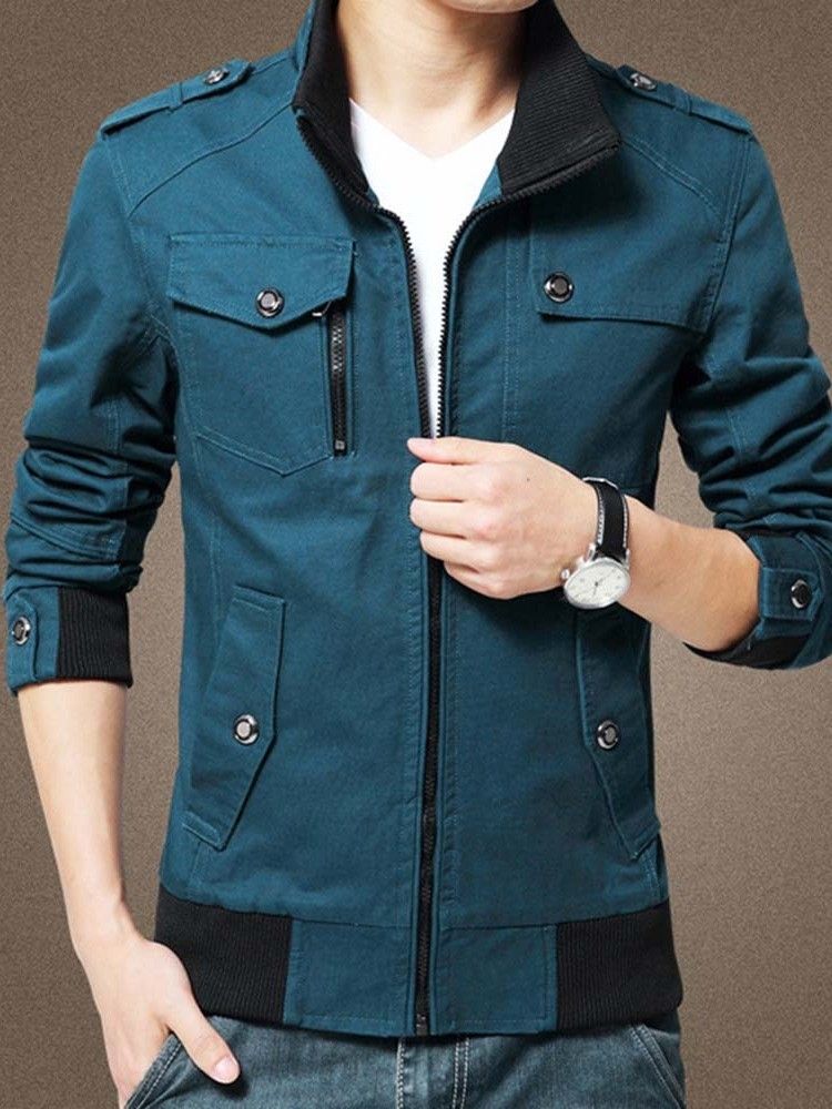 Rollkragenpullover Mit Farbblock-tasche Für Herren Schmale Jacke