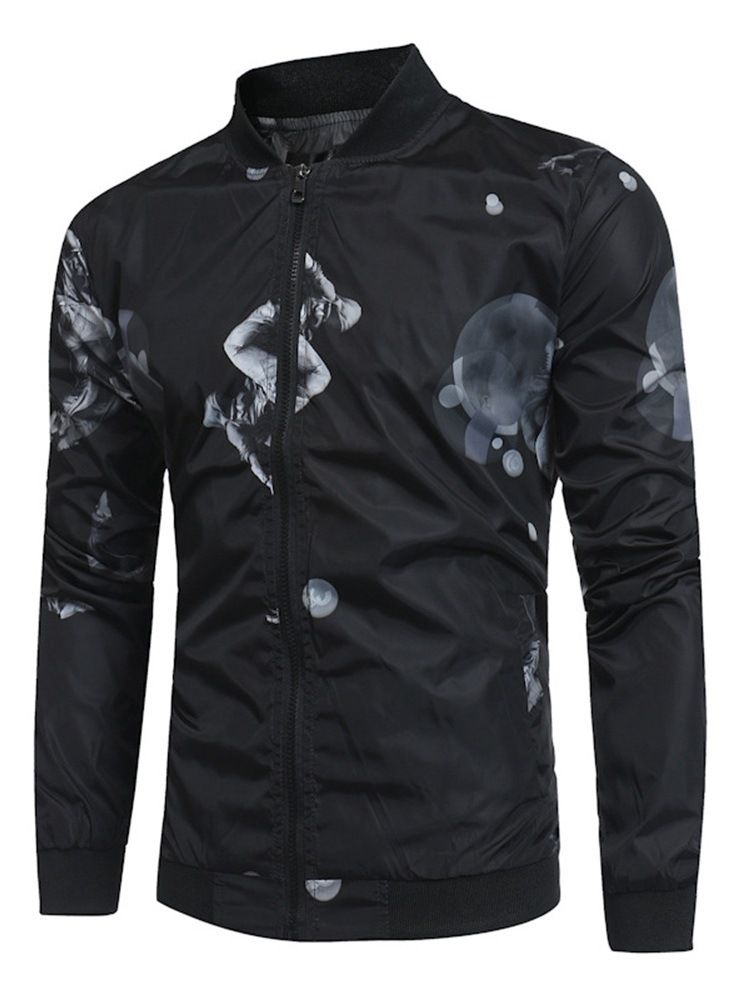 Schlanke Herrenjacke Mit Stehkragen Und Print