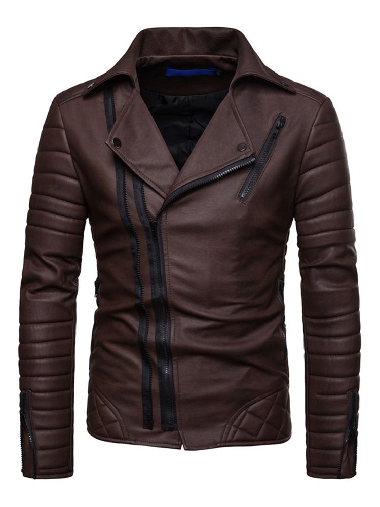 Slim Revers Plain Plissee Herren Pu Jacke