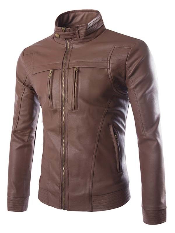 Solid Stand Collar Full-zip Herrenjacke