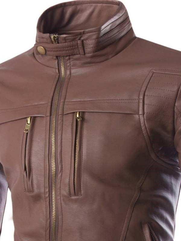 Solid Stand Collar Full-zip Herrenjacke