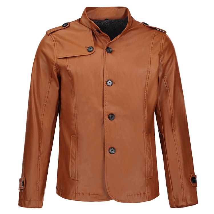 Stehkragen Pu-leder Verdicken Slim Herrenjacke