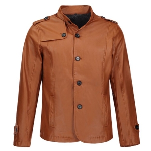 Stehkragen Pu-leder Verdicken Slim Herrenjacke