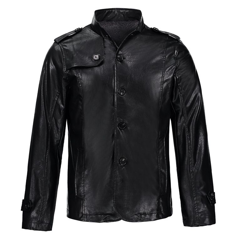 Stehkragen Pu-leder Verdicken Slim Herrenjacke