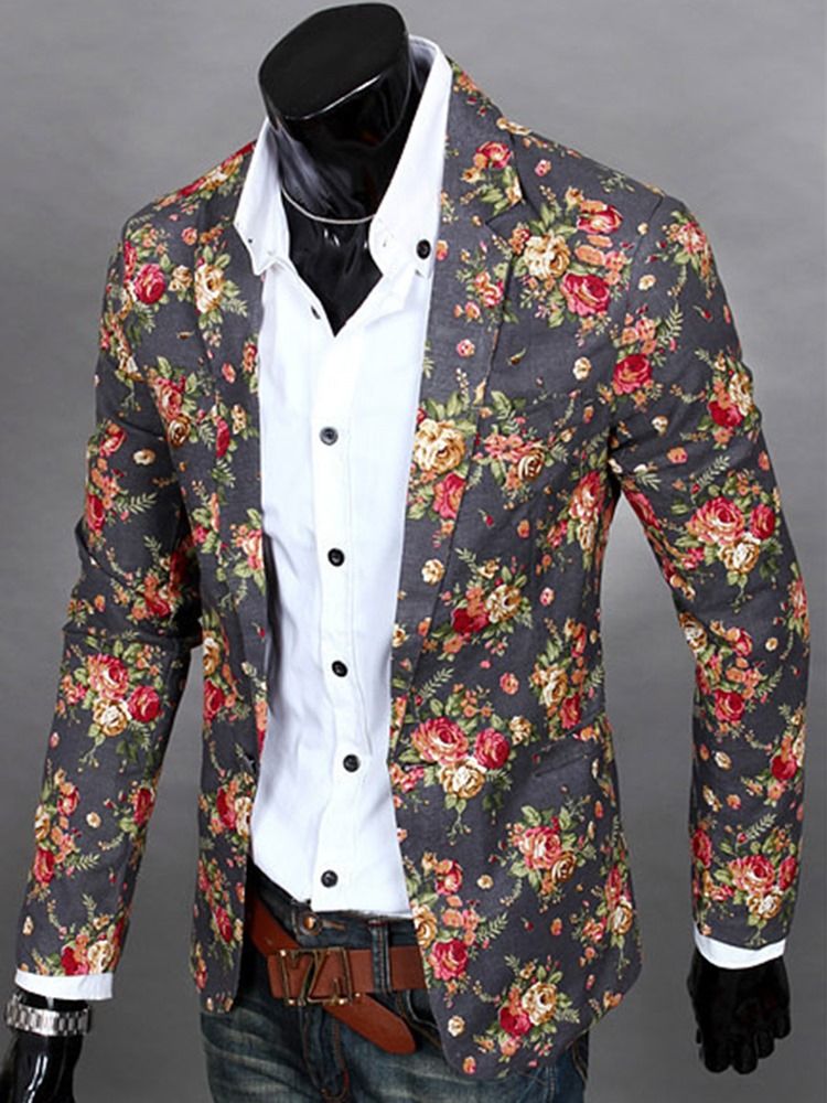 Vogue Casual Herren-blazer Mit Gekerbtem Revers Und Blumendruck