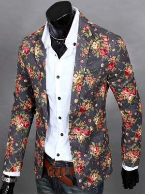 Vogue Casual Herren-blazer Mit Gekerbtem Revers Und Blumendruck