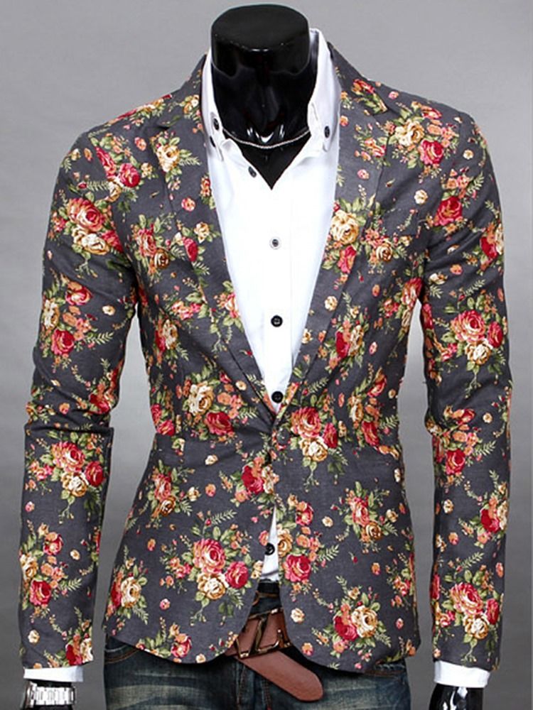 Vogue Casual Herren-blazer Mit Gekerbtem Revers Und Blumendruck