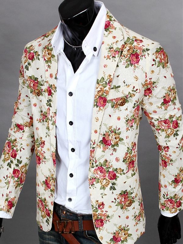 Vogue Casual Herren-blazer Mit Gekerbtem Revers Und Blumendruck