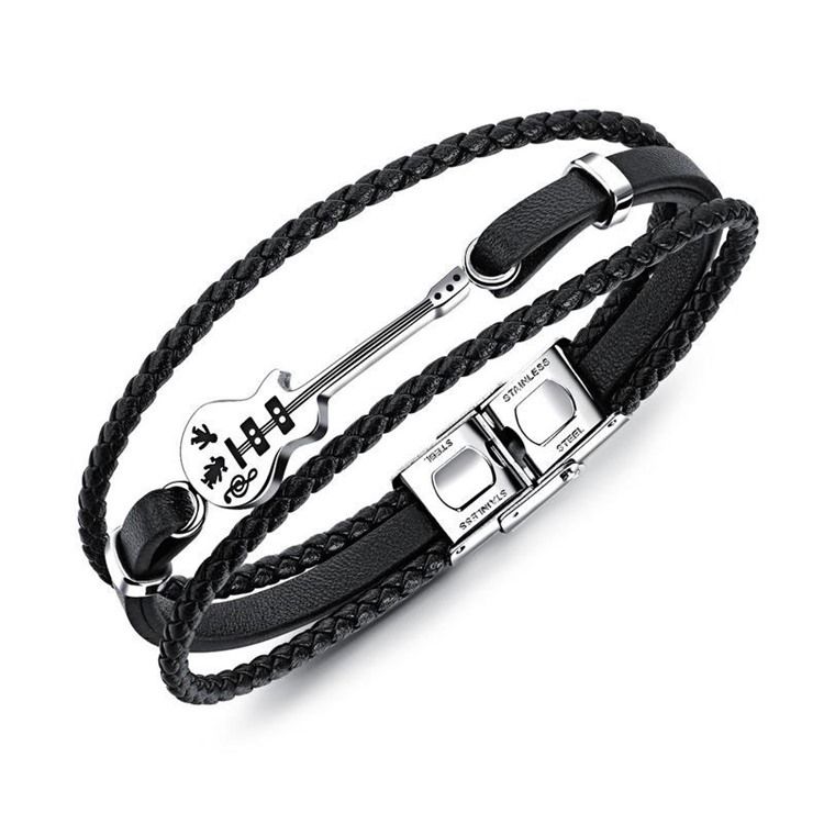 Gitarren-leder-strick-herrenarmband