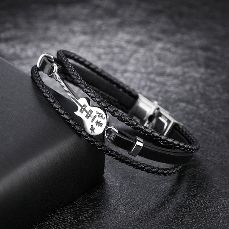 Gitarren-leder-strick-herrenarmband