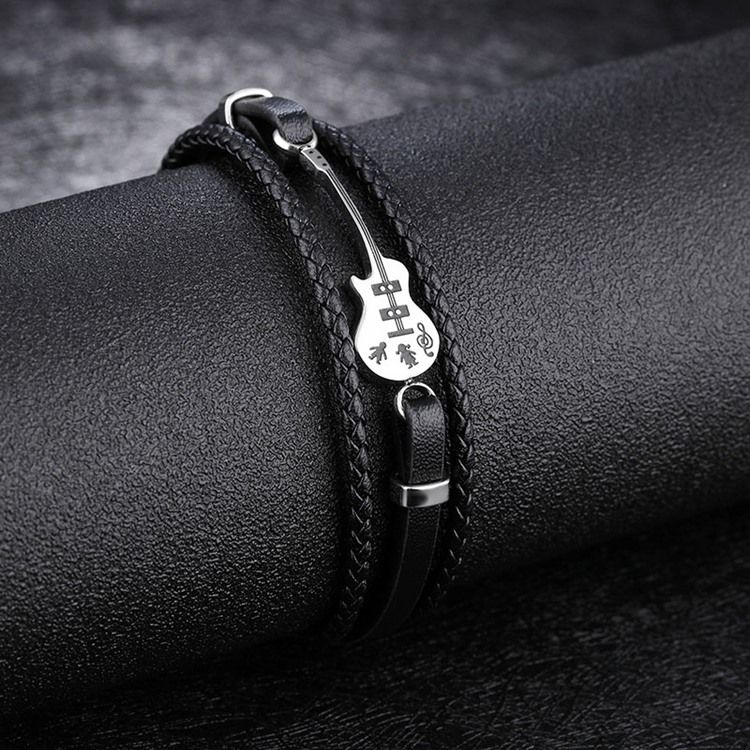 Gitarren-leder-strick-herrenarmband