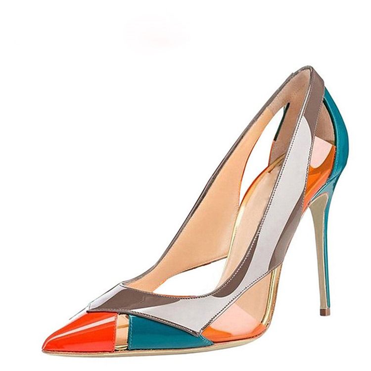 Color Block Stiletto Heel Peep Toe Damen Pumps