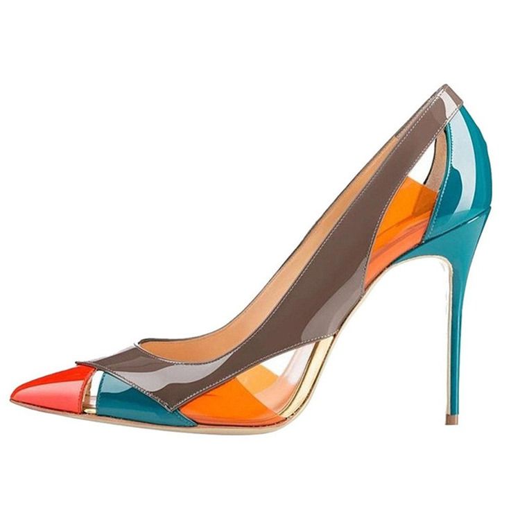 Color Block Stiletto Heel Peep Toe Damen Pumps