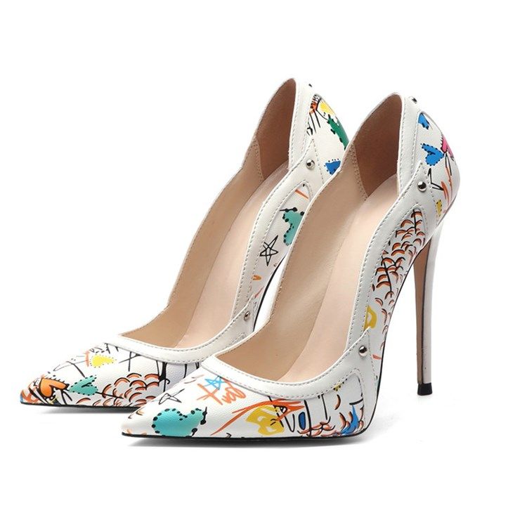 Damen Print Stiletto Heel Slip-on Low-cut Upper Thin Schuhe