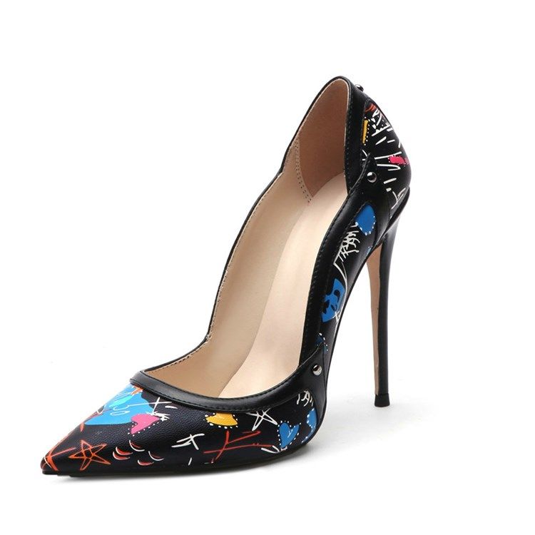 Damen Print Stiletto Heel Slip-on Low-cut Upper Thin Schuhe