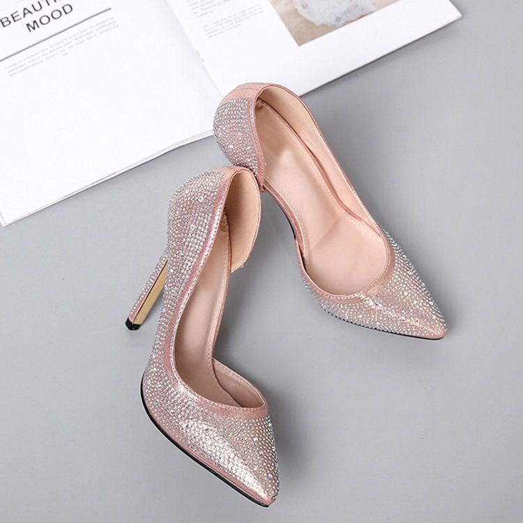 Damen-pumps Mit Strass-stiletto-absatz Und Spitzer Zehenpartie